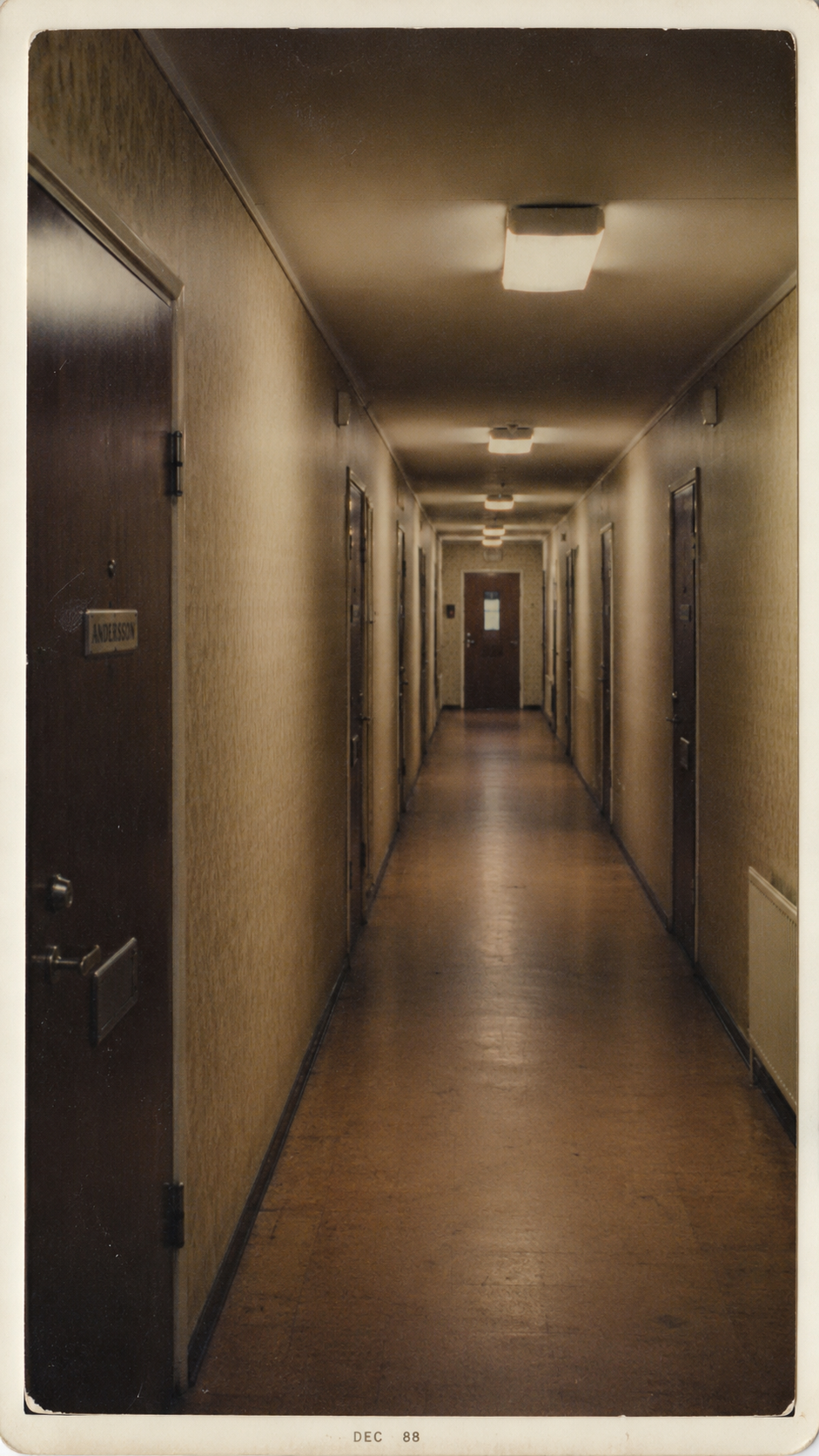 Recovered archive hallway photo dated December 1988.