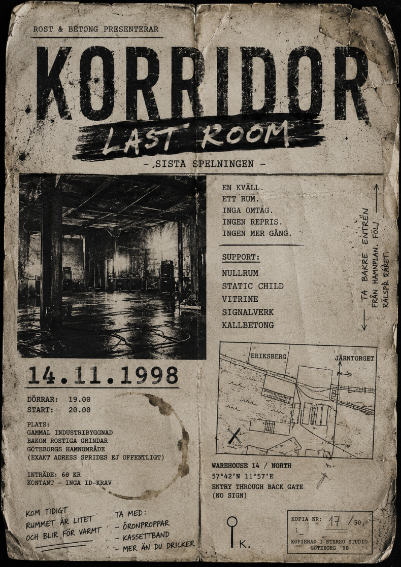 Recovered flyer from KORRIDOR's final performance.